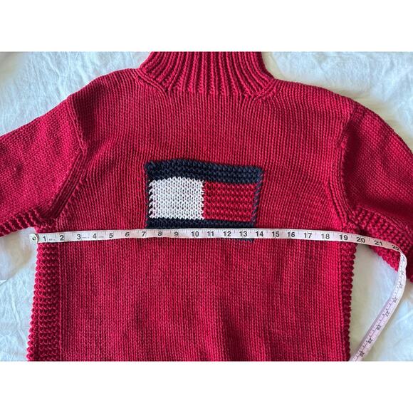 Tommy Hilfiger Hand 3D Chunky Knit Turtleneck Sweater Large Vintage 90s Big Logo - Picture 4 of 13